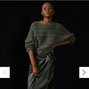 Anthropologie Pilcro‎ Micro Fisherman Sweater women's 1X olive green cable knit